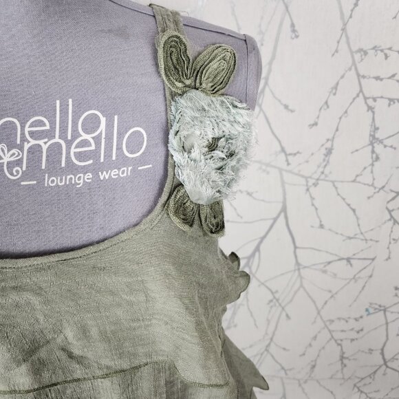 Paradise Sage Green Floral Applique Tiered Round Neck Dress - Picture 2 of 4